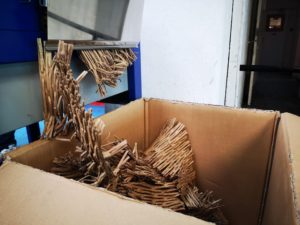 cardboard box being shredded